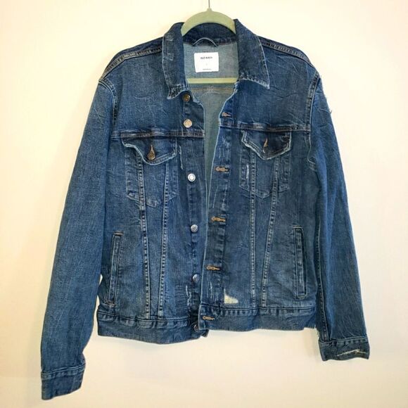 OLD NAVY DISTRESSED JEAN JACKET SIZE LARGE - Picture 1 of 7